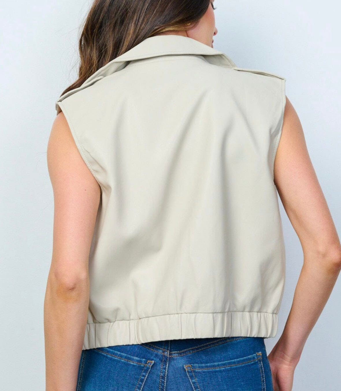 Oatmeal sleeveless faux leather vest