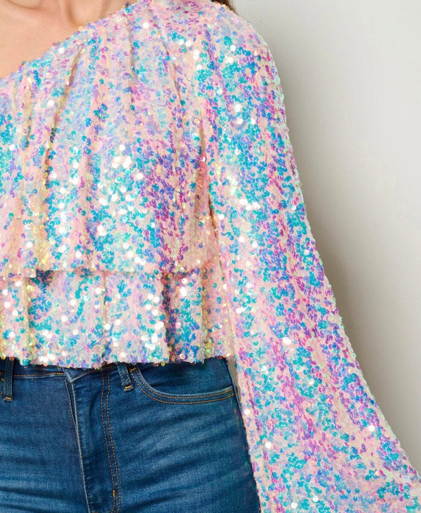 Sequin One Shoulder Top