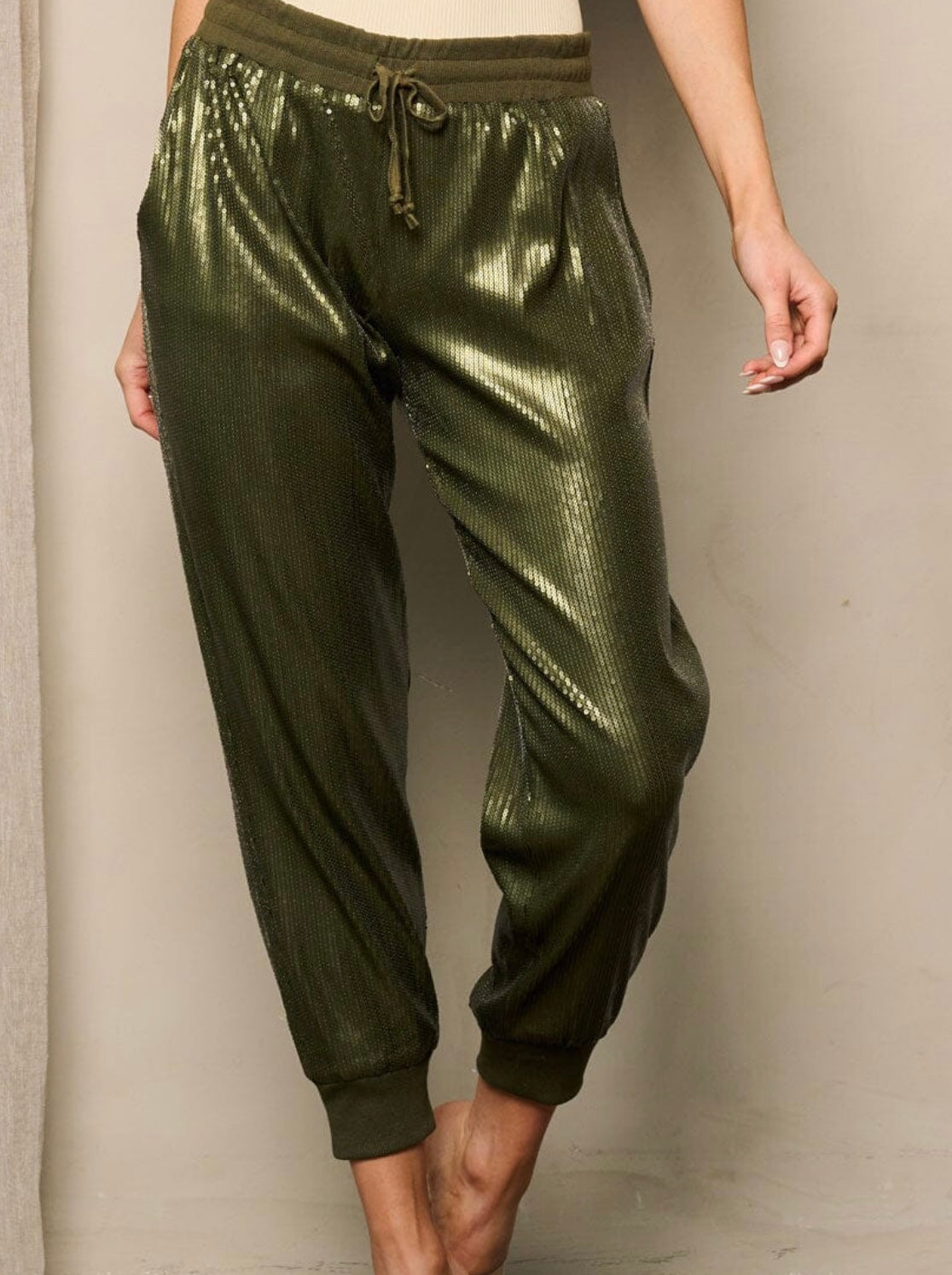Olive Sequin Jogger