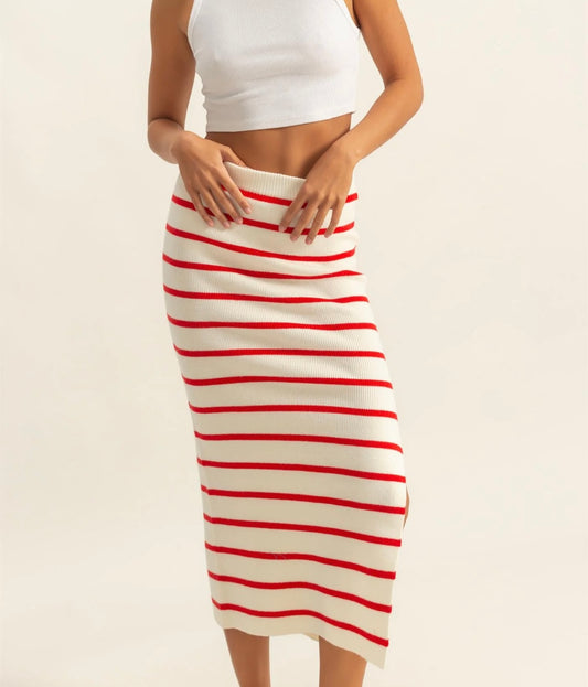 Red and white knit skirt
