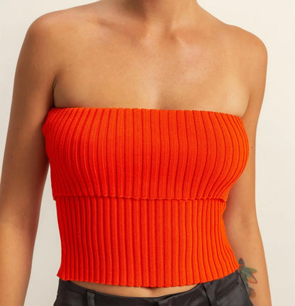 Red Ribbed Tube Top
