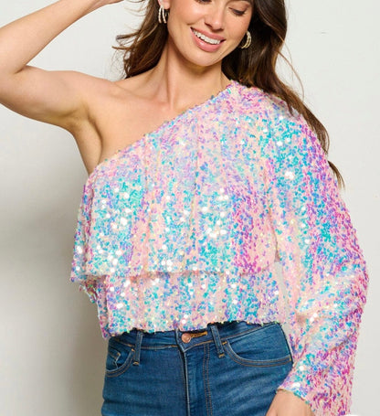 Sequin One Shoulder Top
